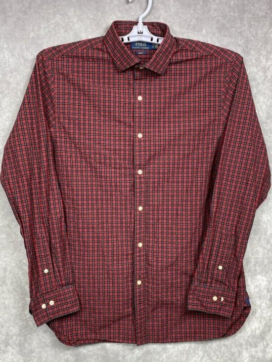 Polo Ralph Lauren Button Up Shirt Mens 17 / 43 Red Plaid Long Sleeve Slim Fit - Picture 1 of 10